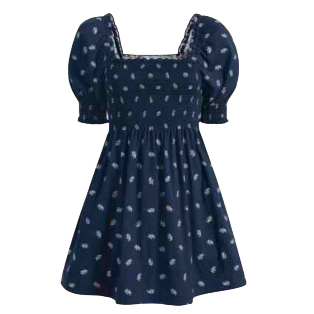 Hill House Navy Mini Dress with Pale Blue Floral Print